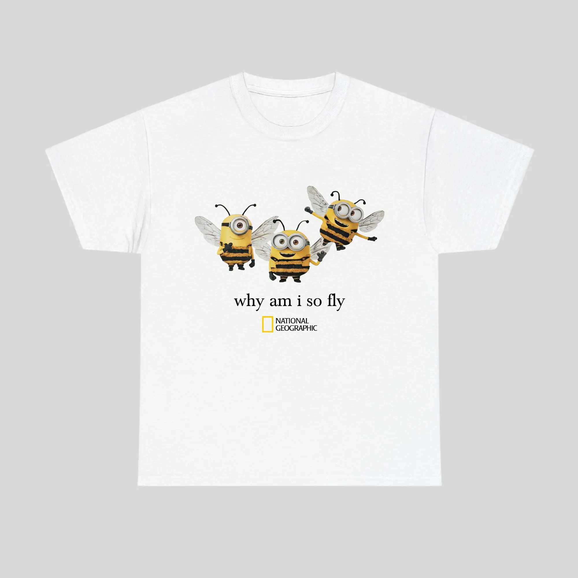 Why Am I So Fly Minion Bee T-Shirt  Funny Yellow Minions Graphic Tee  Cute Cartoon Character Shirt  Summer Graphic Tee, Shortsleeve, Basic Tops, Trending, Fabric Cotton