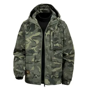 Men's Spring and Autumn Outdoor Camouflage Sports Jacket Windproof, Waterproof, Breathable Hooded Soft Shell Jacket with Zipper Pocket, Fashion Clothing, Men's Wear, Zipper Jacket, Pocket Jacket
