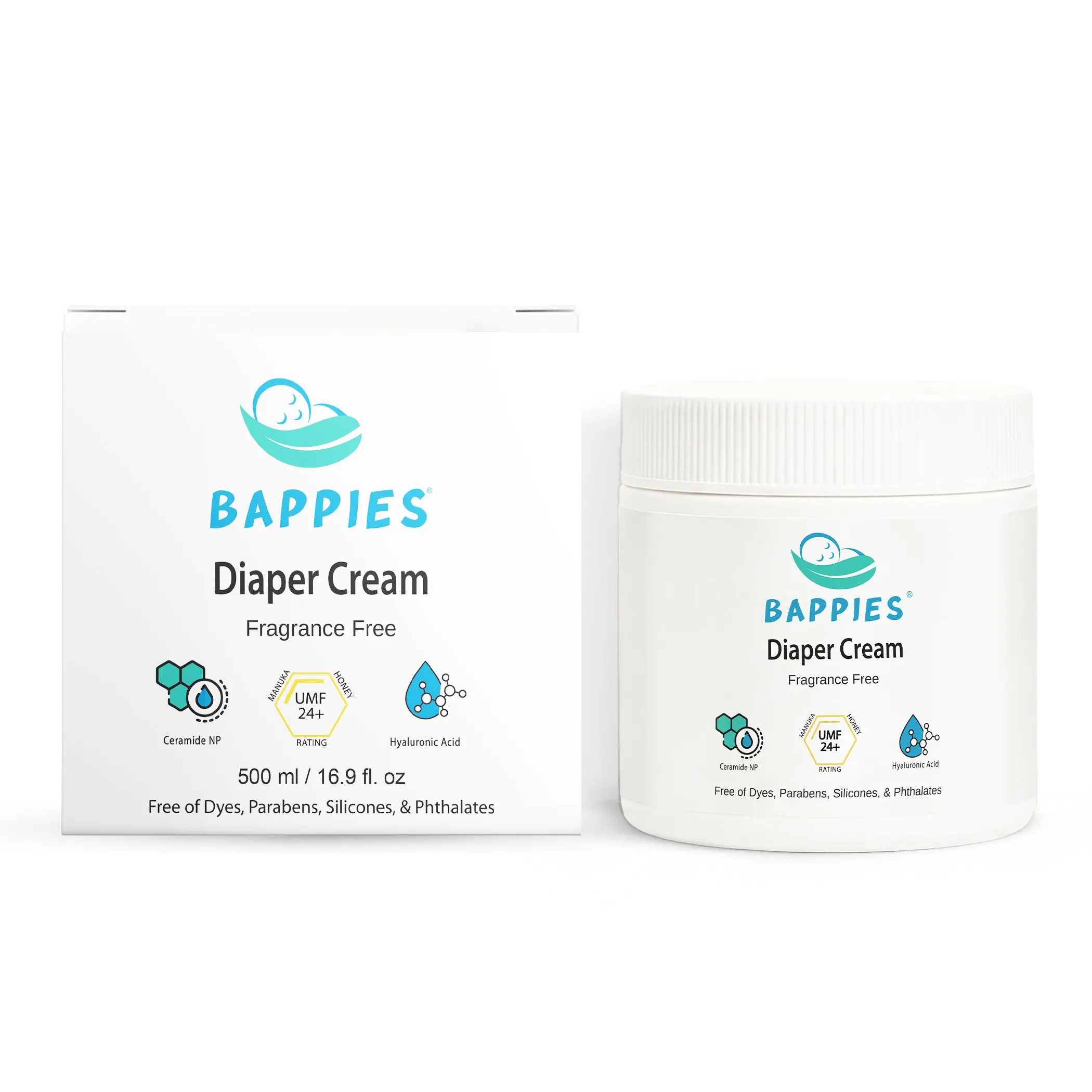 Bappies Diaper Rash Cream for Sensitive Skin, Fragrance-Free Barrier Cream, Manuka Honey, Ceramide NP, HSA/FSA Eligible