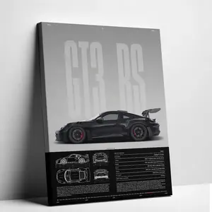 GT3 RS Specification Poster Canvas Wall Art, High-Performance Sports Car Blueprint Print, Modern Car Wall Decor for Living Room Bedroom Office