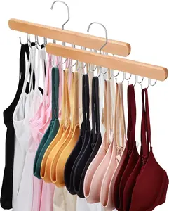2 Pack Bra Hanger for Closet Organizer,  Wooden Tank Top Hangers with 40 Foldable Hooks, 360 Rotating Design, Space Saving Storage for Tank Tops, Bras, Scarves and More