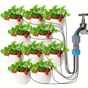 10-Head Automatic Drip Irrigation Kit – with Adjustable Drippers and 1/2" Threaded Connection, for Greenhouse, Balcony, Flower Pots, Lawn and Flower Beds