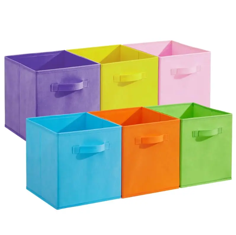 Garvee 12 Pack Collapsible Fabric Storage Cubes with Handles, Sturdy Folding Organizer Baskets for Living Room, Bedroom, Playroom, 10.24" x 10.24" x 11", Colorful and Practical Storage Solution