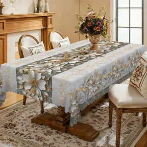 【SummerVibes】EIKIONE Fresh Floral Pattern Table Cover Machine Washable Polyester Tablecloth for Family Parties Easy Care Reusable Indoor Outdoor Wrinkle Free Great for Parties Catering Events and Seasonal Displays