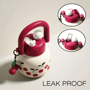 22oz Handheld Insulated Water Bottle with Straw and Handle, Wide Mouth, Ladies Travel Coffee Cup, Convenient Carry, Cherry Color