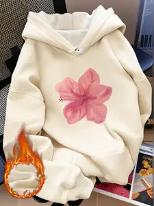 Women's Floral Print Hooded Sweatshirt, Casual Loose-Fitting Pullover with Drawstring Pocket, Fall & Winter Fashion