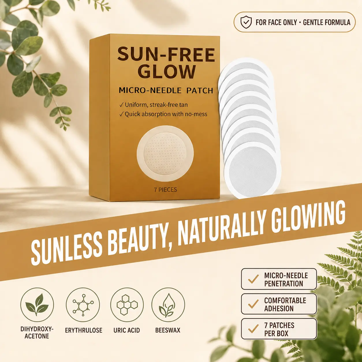Adults' 7-Piece Sunless Tanning Applicator Patches - Tanning Stickers for Body Care, Flawless Smooth Tanning, Tan Glow Face Self-Tanners, Even Bronze Glow, No Orange Tint, No Streaks
