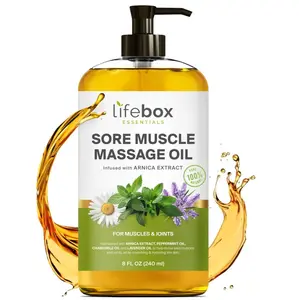 Arnica Sore Muscle Massage Oil – 100% Pure & Natural - Massage Therapy for Muscles & Joints – Body Oil Infused with Arnica Extract, Lavender Oil, Peppermint Oil & Chamomile Oil – 8 FL OZ