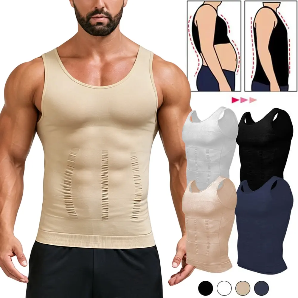 Men's Seamless Compression Tank Top, Tummy Control Waist-Tightening Spandex Shapewear Vest for Gynecomastia, Tight-Fitting Elastic Shapewear Top, Spandex Shapewear Tops