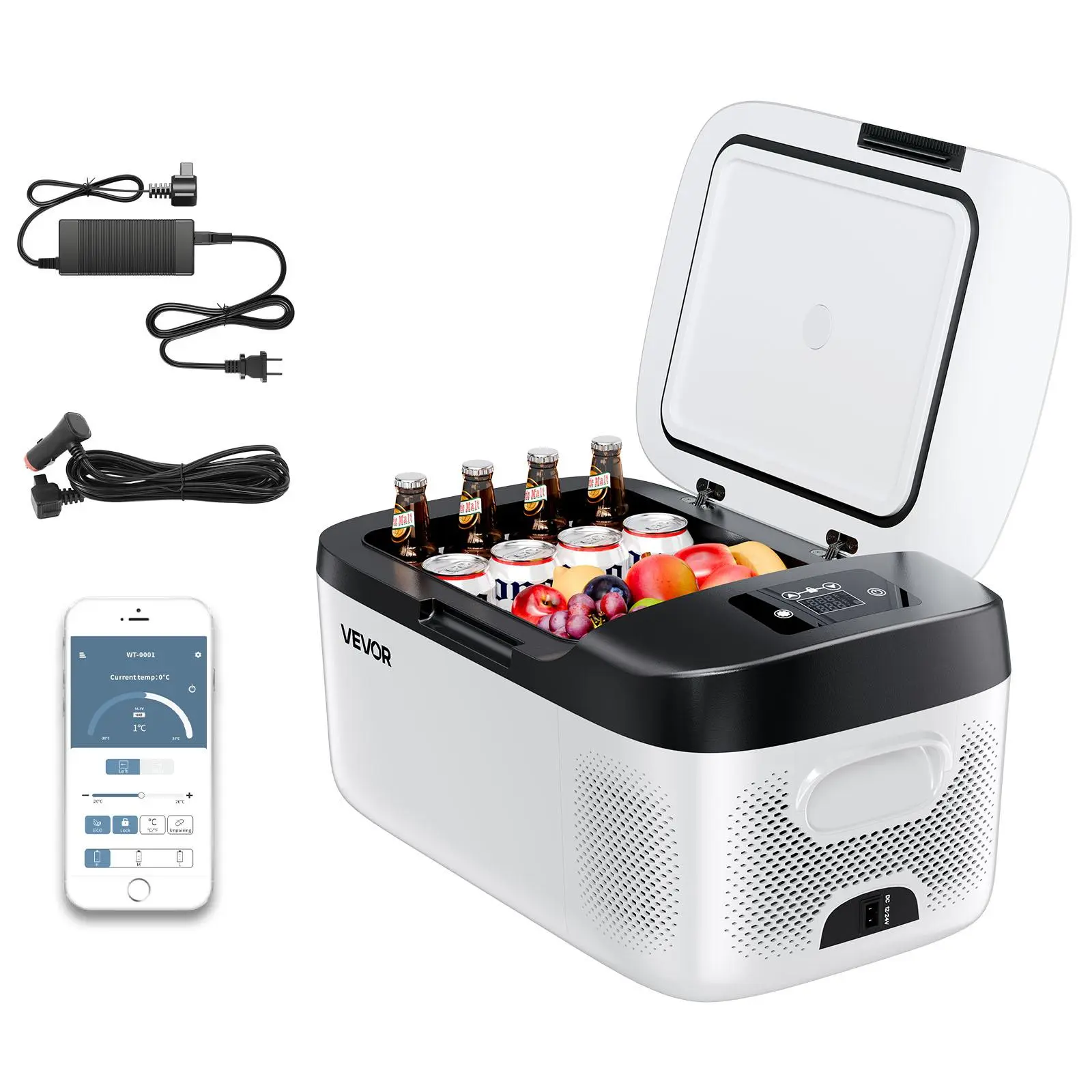【SummerFinds】VEVOR Car Refrigerator, DC 12/24V AC100-240V Compressor Electric Cooler, -4°F to 68°F Car Fridge with APP Control, 16 QT Cars Freezer for RVs, Campsites, Boats, Camping, Fishing, 60W Portable Freezer