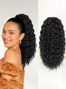 Drawstring Ponytail Extension, Medium Length Water Wave Wig, Corn Wave Design, Easy-To-Wear & Stylish Hair Accessory, Wavy Curly Ponytails, Synthetic Extensions