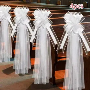 White Purple Bow Mesh Chair Decoration Kit, Lightweight Tulle Bow Design, Multipurpose Ornaments for Wedding & Holiday Party Layout