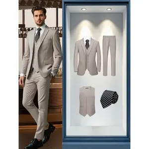 Elegant men’s four-piece suit set featuring a tailcoat vest and long trousers in a solid color — GARMENTARY