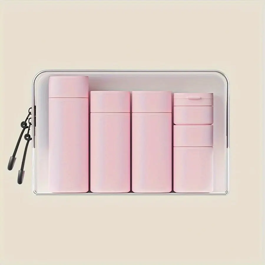 Travel Cosmetic Container Set, Makeup Container, 5 Counts/set Empty Refillable Bottle with Storage Bag, Portable Travel Bottle Set, Skin Care Product for Women