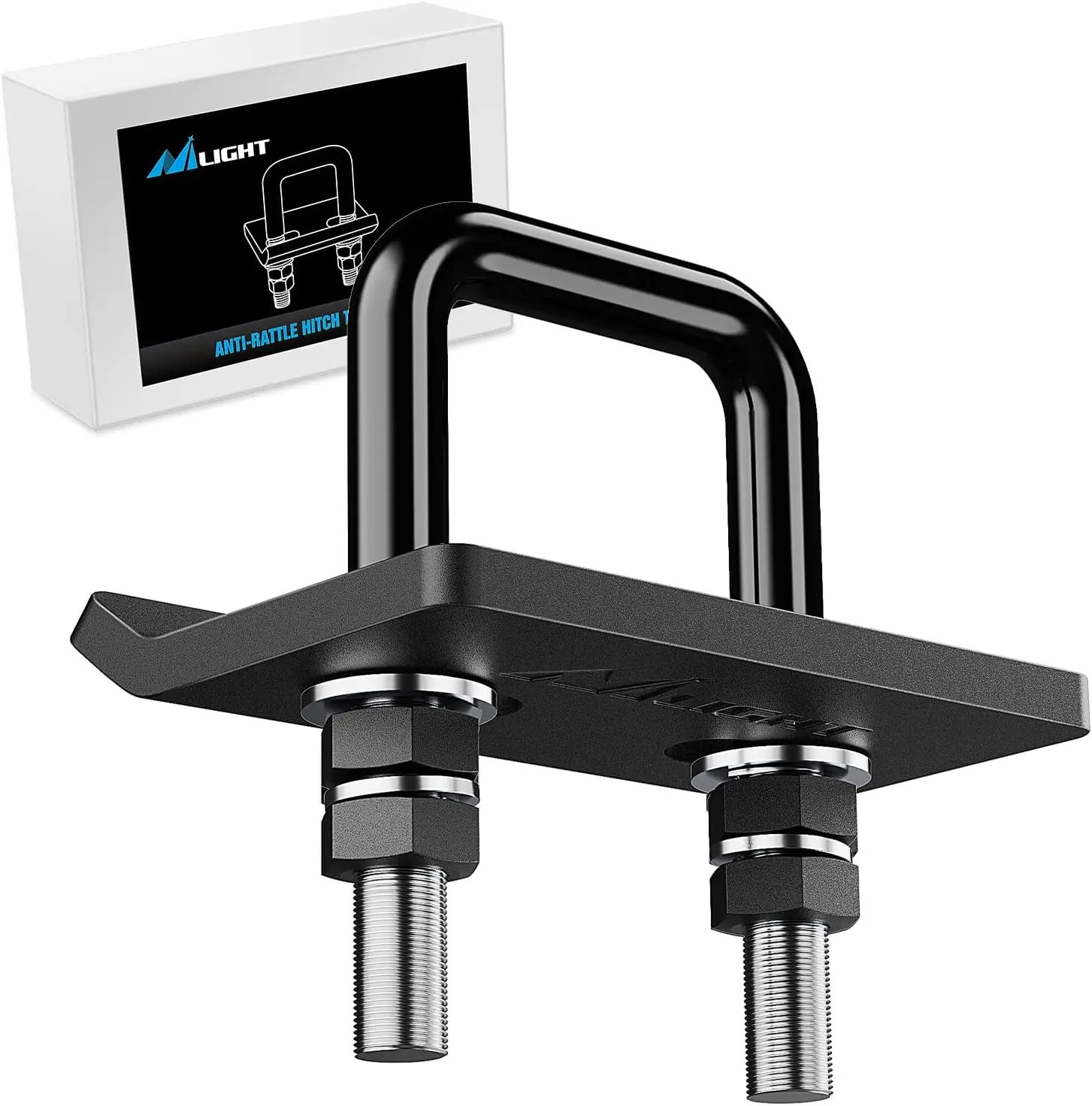 Nilight 2-Inch Extra Thick Universal Fit Trailer Hitch Tightener, All-Seasons Heavy-Duty Forged Solid Steel U-Shaped Bolt Accessory with Towing Trims, Rust-Free Matte Black Rubber Coating for Rattle-Free Bike Racks, Trailer Ball Mounts