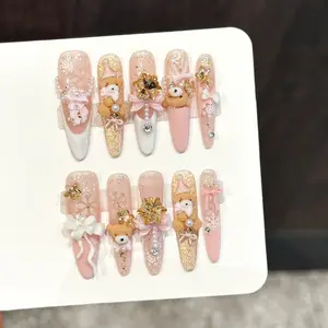 100% Handmade Glow Glitter Nails – Soft Light Press-On Nail Set (Reusable)