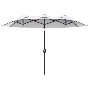 Outsunny Double Sided Patio Umbrella, 9.5' Large Outdoor Market Umbrella with Push Button Tilt and Crank, 3 Air Vents and 12 Ribs, for Garden, Deck, Pool, White
