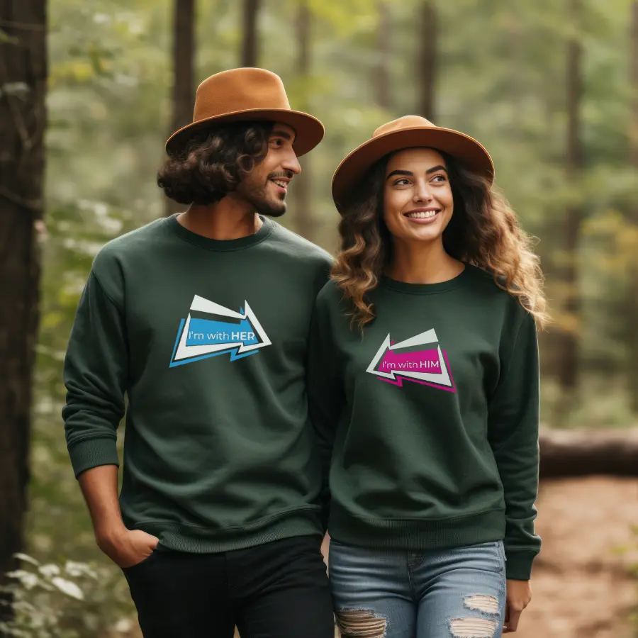 Im With Him Her Fun Valentine_s Day Matching Outfits Set, couple sweatshirt, couples gift, white sweatshirt, funny sweatshirt, gift for valentine