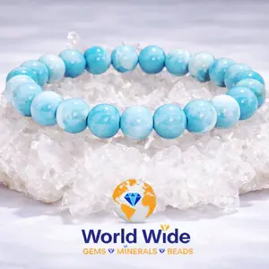 8mm Natural Larimar Bracelet | Genuine Dominican Blue Gemstone Stretch Bracelet
