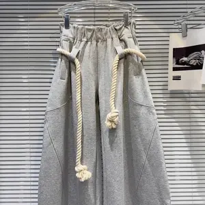 baggy sweatpants  2025 New Women Personalized Woven Hemp Rope Belt Loose Wide-leg Casual Pants Bloomers- Bottoms Chic