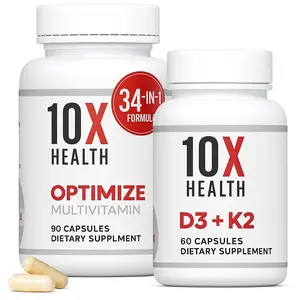 10X Health Daily Defense Duo – D3K2 + Optimize Multivitamin for Bone, Heart, Immunity & Energy Support – 60 & 90 Ct – Non-GMO, Gluten-Free Healthcare Dietary