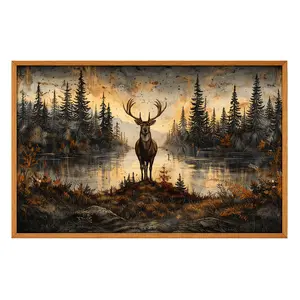 Majestic Deer Forest Poster, Vintage Wildlife Stag Landscape Art Print, Gift From A Nature Lover Or Hunter, Perfect For Cabin, Mountain Lodge Or Rustic Man Cave Wall Decor