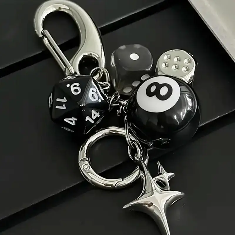 Dice & Star Design Keychain for Women & Men, Trendy All-match Keychain for Birthday Gift, Round Ball, Keychain Pendant, Cool keychains, Keyrings for keys