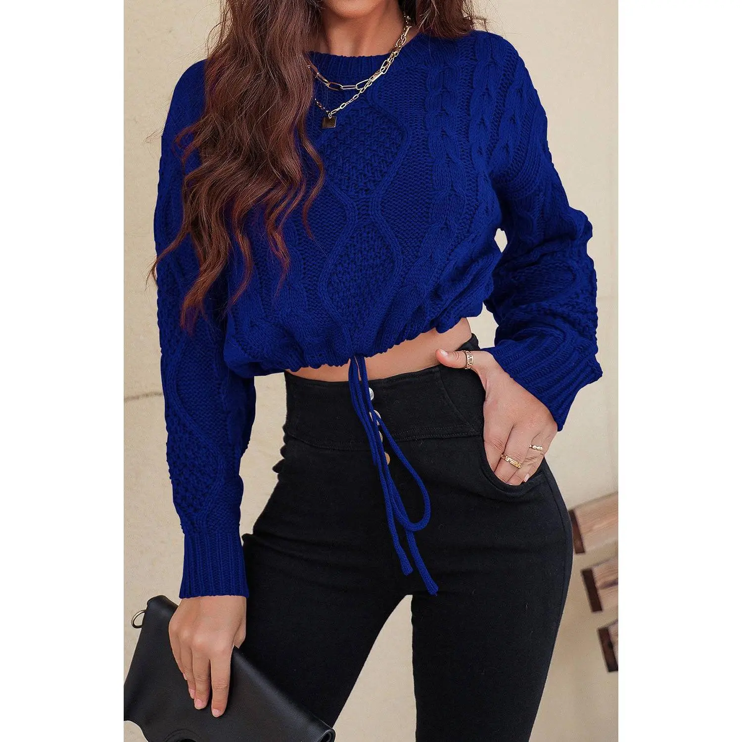 Drawstring Round Neck Sweater