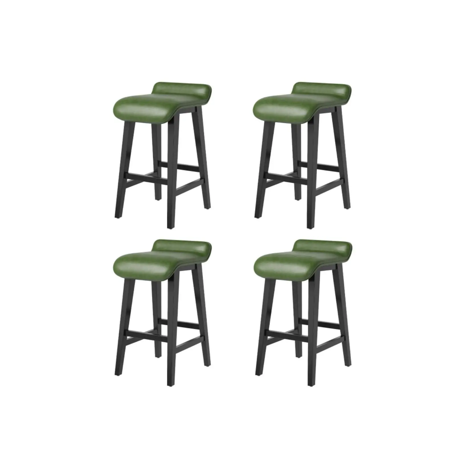 Garvee Streamlined Bar Stools Solid Wood PU Leather Counter Height Sturdy Backless Kitchen Stools Set of 4 Wide Padded Seat Adjustable Foot Pads Comfortable Home Bar Chairs, Green