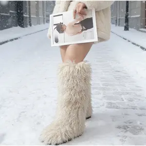 Women's 72cm Thigh High Faux Mongolian Fur Boots Non-Slip Soles Winter Snow Boots Tactical Footwear for Girls Walking Shoes