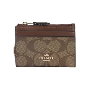 COACH Skinny 11 PVC Slim Wallet with Keychain for Women in Brown Monogram