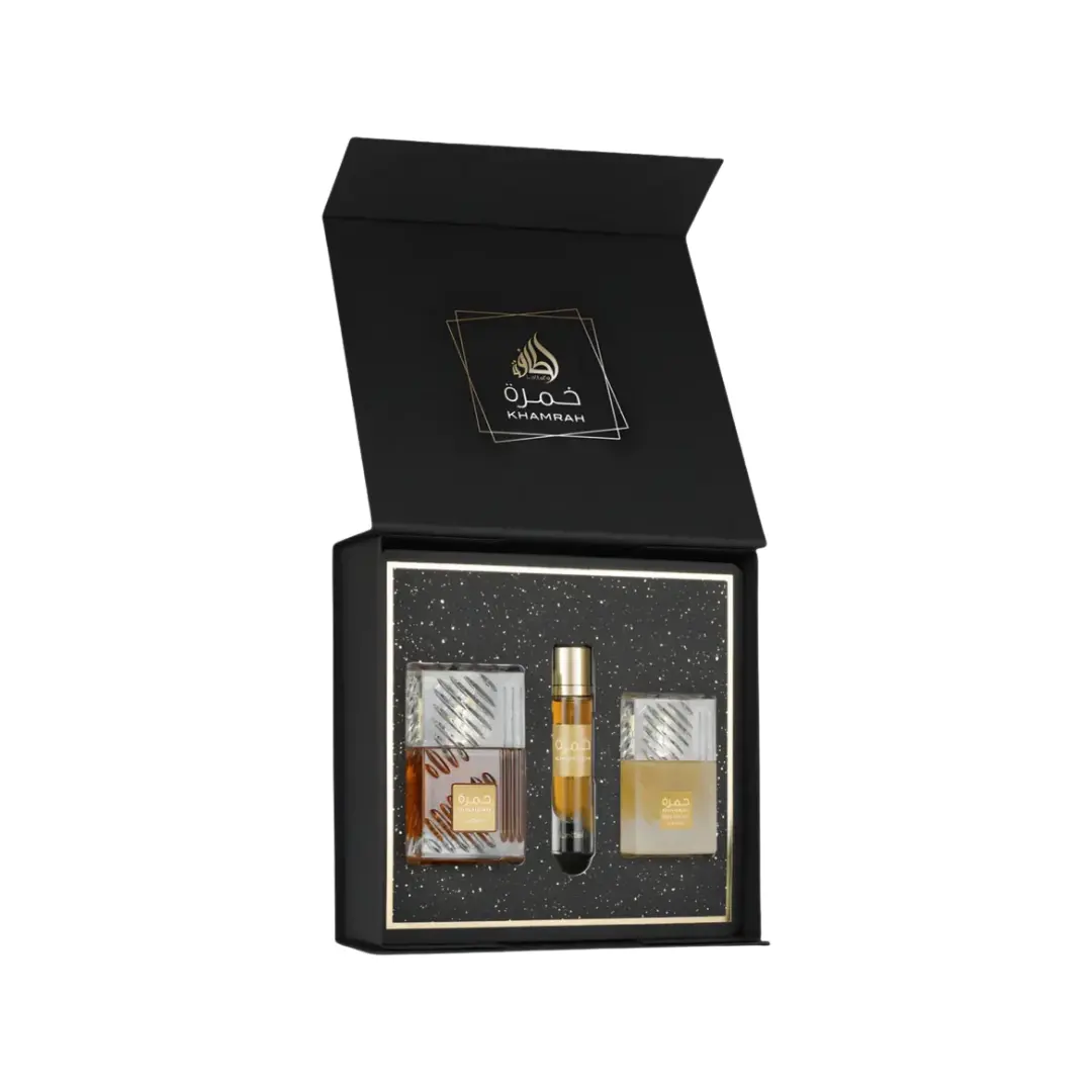 Lattafa Set Khamrah 3.4 Oz Edp + Travel Spray 12ml + 50ml Hairmist Men