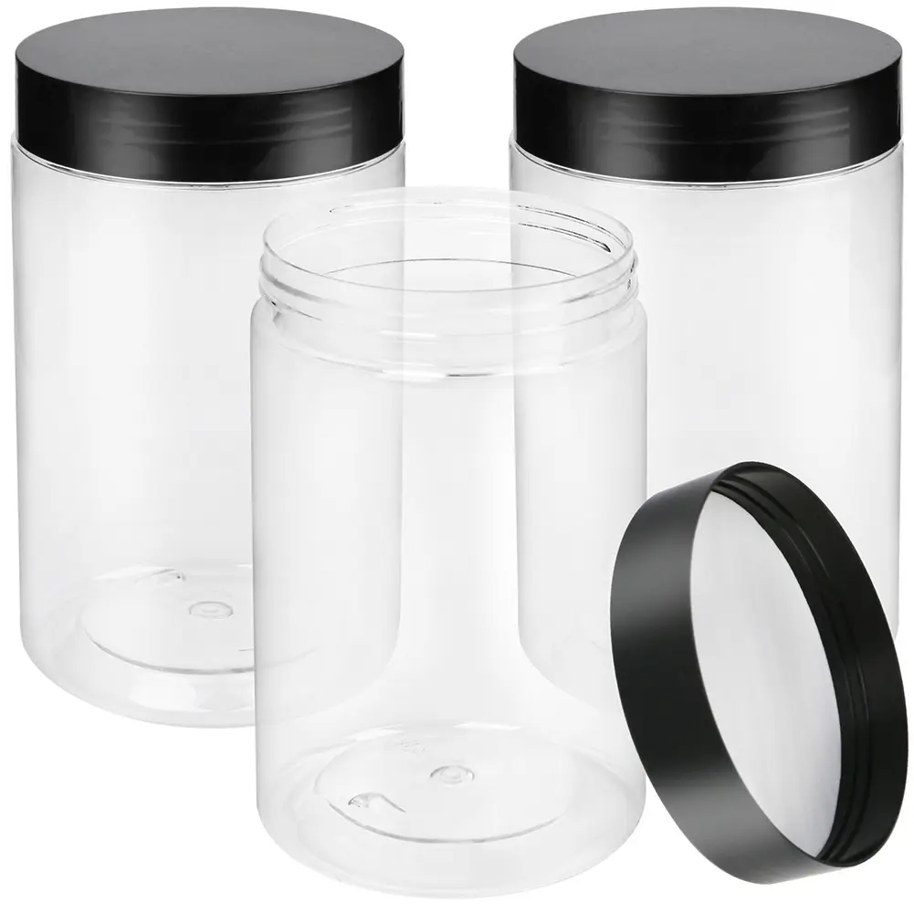 3-Pack 27oz Clear Plastic Jars with Screw-On Lids, Empty Food Storage Containers for Home Supplies, Home Organizer Bottles