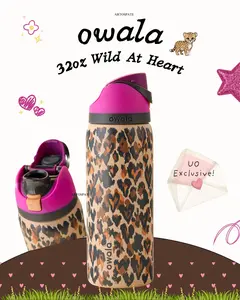 Owala FreeSip 32oz Wild At Heart Water Bottle Leopard Print Stainless Steel Insulated Tumbler Leakproof Sports Bottle