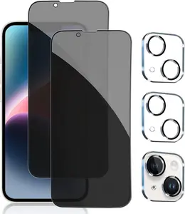 2+2 Pack iPhone 14 Plus Privacy Screen Protector with Camera Lens Protector Full Coverage Anti-Spy Tempered Glass Film 9H Hardness Bubble Free