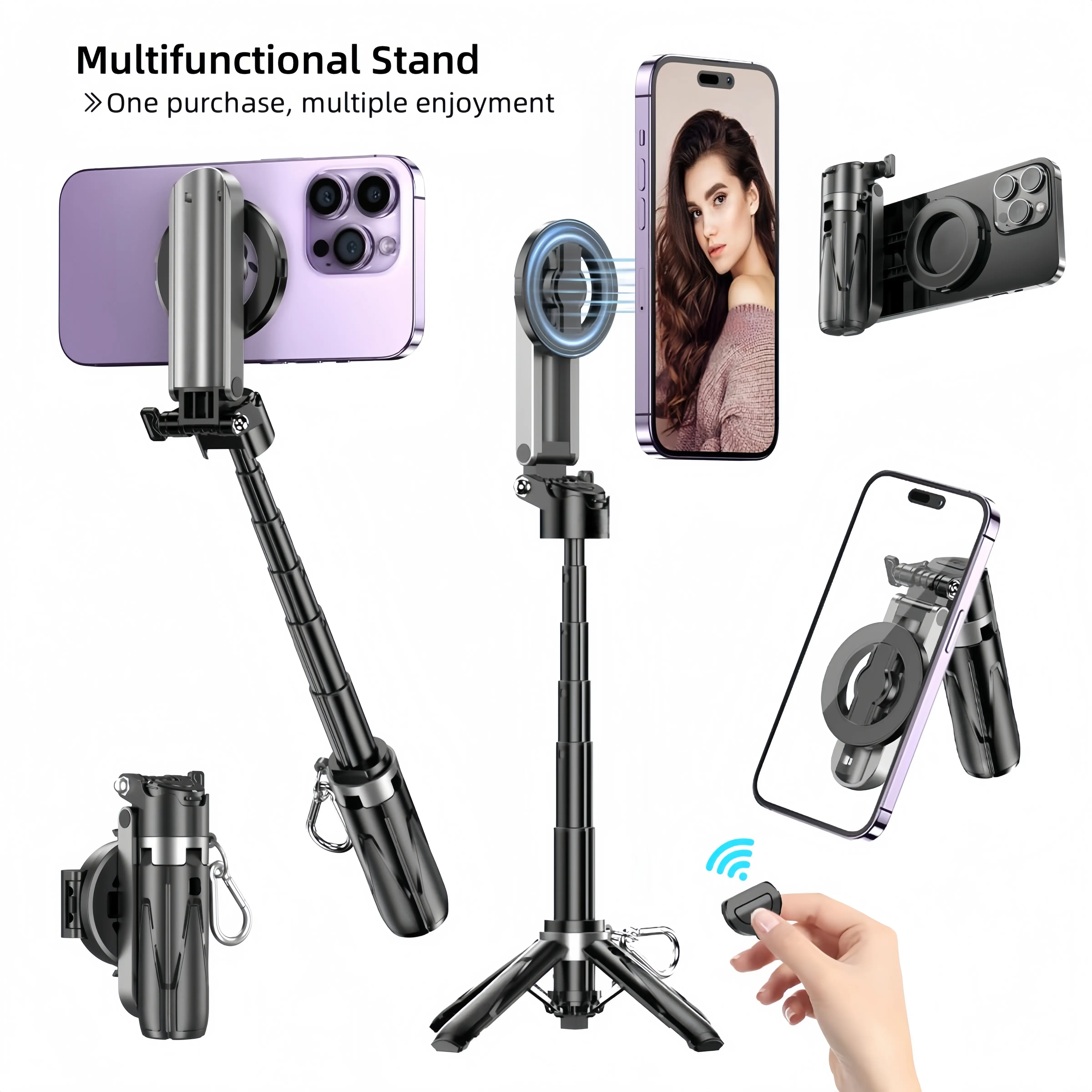 Multifunctional magnetic phone holder, can be used to take pictures, can simulate camera photography, content creator tool, perfect for travel