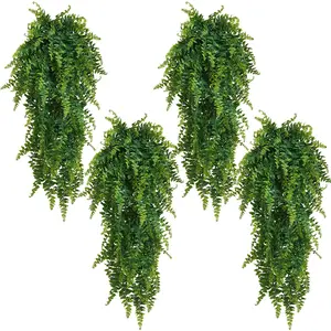 Faux Hanging Plant,4 Pcs Fake Plants Fake Fern Wall Artificial Plants Fake Ivy Faux Greenery Plants Lifelike Fake Plant for Patio Porch Indoor Outdoor UV Resistant Plastic Plants Decor (4 Pcs Faux Ferns)