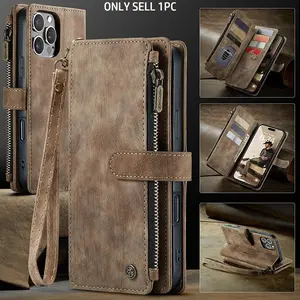 Multi functional magnetic retro high-end leather zipper multi card wallet anti drop phone case iPhone 17 Pro Max 17 Air16 Pro MAX 15 Pro 14PlUS 13 12 11 Pro Max handheld rope multifunctional bag protective case New Year's Valentine's Day gift