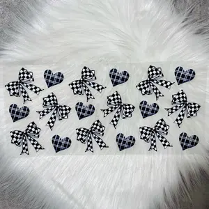 Black & White Hearts - UVDTF Wrap 16oz Cup Wrap Decorative Stickers Waterproof Glass Adhesive Vinyl Decal