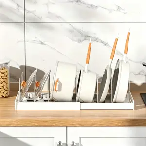 UFORU expandable cookware storage rack, adjustable stainless steel dividers, foldable cabinet organizer, multifunctional pot lid and baking sheet rack, white gray kitchen storage rack, a perfect gift for others