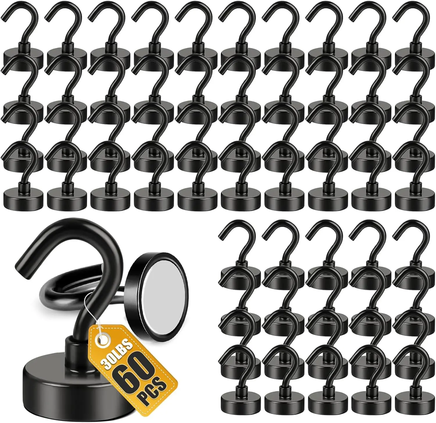 Magnetic Hooks, 30lbs+ Magnet Garage Hook 2026 Cruise Cabin Ship Essentials Heavy Duty Strong Magnets Refrigerator Fridge Hanging for Classroom Beach Vacation Kitchen Grills Home Black 60 Pack