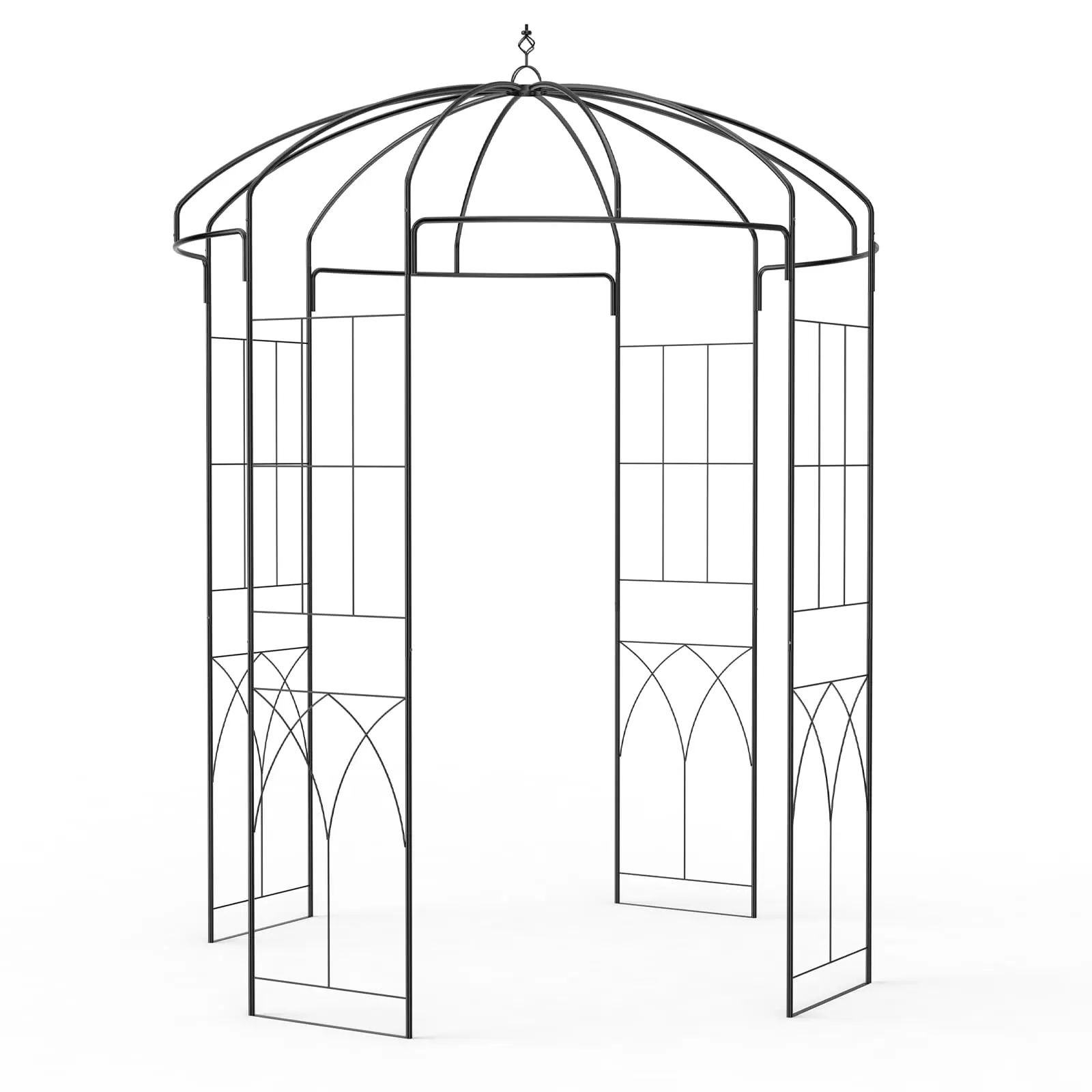 9FT Heavy-Duty Black Metal Arbor Arch - Iron Frame Birdcage Shape Garden Arbor, 78.74"l x 78.74"w x 106.30"h Climbing Plant Support, Weatherproof Steel Trellis, Outdoor Patio Lawn Decor, Clean with Damp Cloth