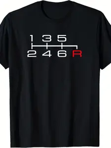 Summer Short-Sleeved T-Shirt Featuring a 6-Speed Manual Shift Pattern Knob Design, Suitable for Both Men And Women, Made of 220G Pure