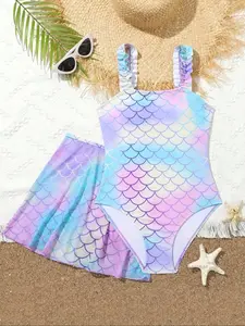 2pcs Trendy Girls Fish Scale Print Bikini Swimwear Set Comfy Bathing Suit Swimwear Bathing Suits Summer Clothes Outdoor Beach Gift