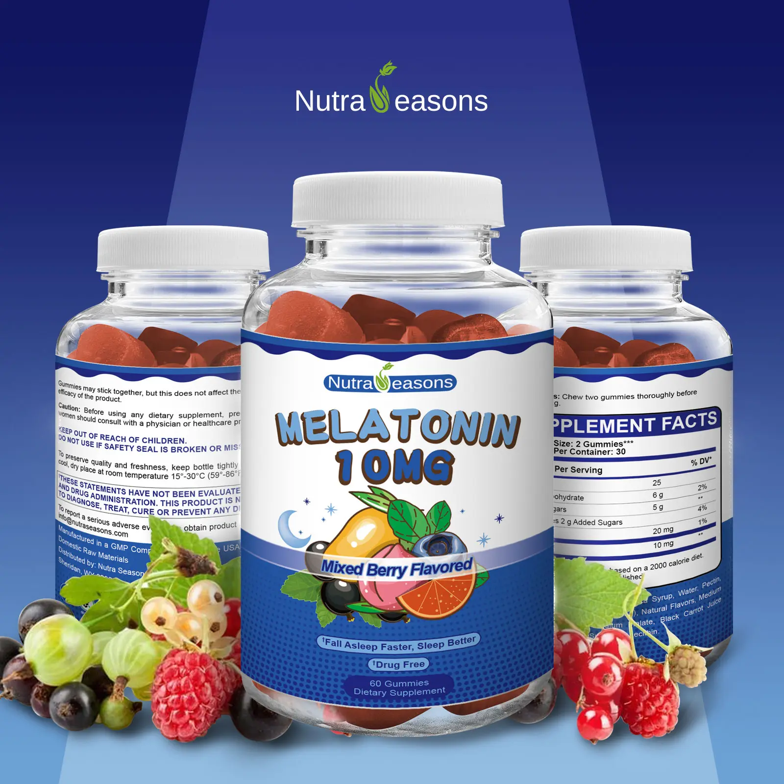 Nutra Seasons Melatonin Gummies, ,Help with Jetlag, 10 mg Maximum Strength, NON-GMO, 60 count Supplement Fitness Edible Healthcare Dietary