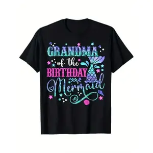 merch shirts Men'S Funny Birthday Grandma Mermaid Graphic T-Shirt - White Casual Round Neck Tee with Mermaid Tail, Seashells & Starfish Design - Humorous Birthday Party Outfit for Themed Events, Themed Parties & Family  Vintage Tshirt