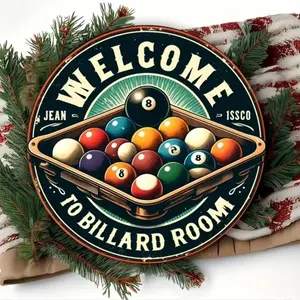 Vintage Round Aluminum Billiard Sign - Perfect 8" Pool Cue & Ball Decor for Bars, Game Rooms & Gyms, Vintage Metal Sign, Vintage Plaque Decor