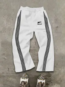 Striped Sporty Sweatpants with Side Bars & the Star Logo, Drawstring Waist, Loose Fit, Skin-Friendly Fabric for Daily Wear, Athleisure Style Pants, Athleisure Bottoms