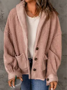 Pink Suede Sherpa Patchwork Buttoned Loose Jacket