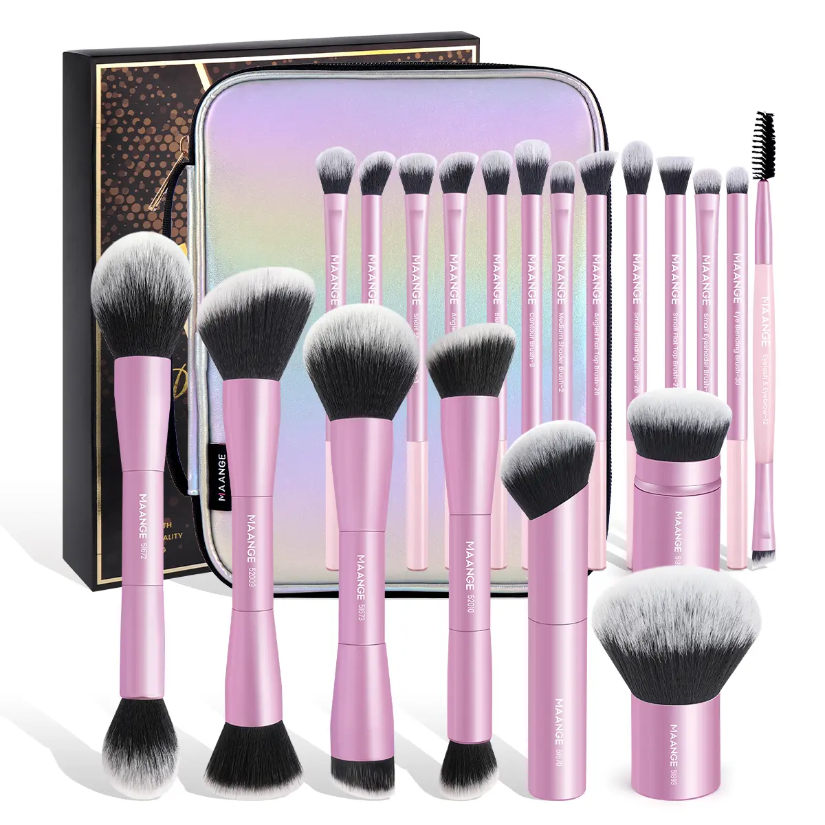 MAANGE 20-Brush Complete Makeup Kit - All-Inclusive 20-Brush Variety Set with Full-Face Tools for Foundation, Eyeshadow, Cosmetics Blending, Professional & Travel-Ready Use